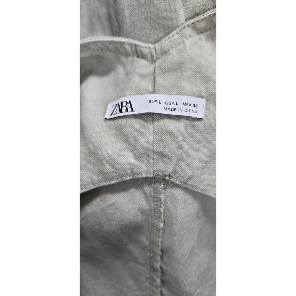 Zara women L wide leg linen lyocell blend overall‎ jumpsuit granola outdoor